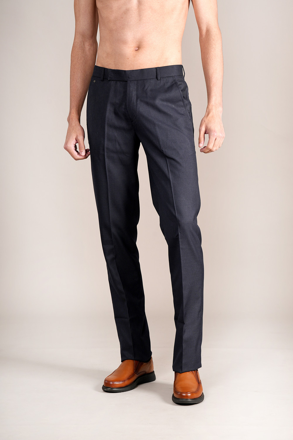 Image of CANTABIL Men Regular Fit Dark Blue Cotton Blend Trousers