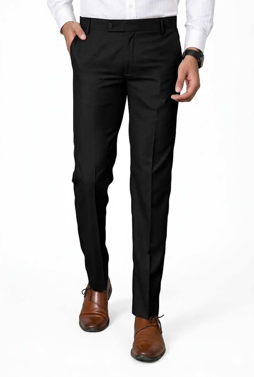 Image of YADGAR Men Regular Fit Dark Blue Polycotton Trousers