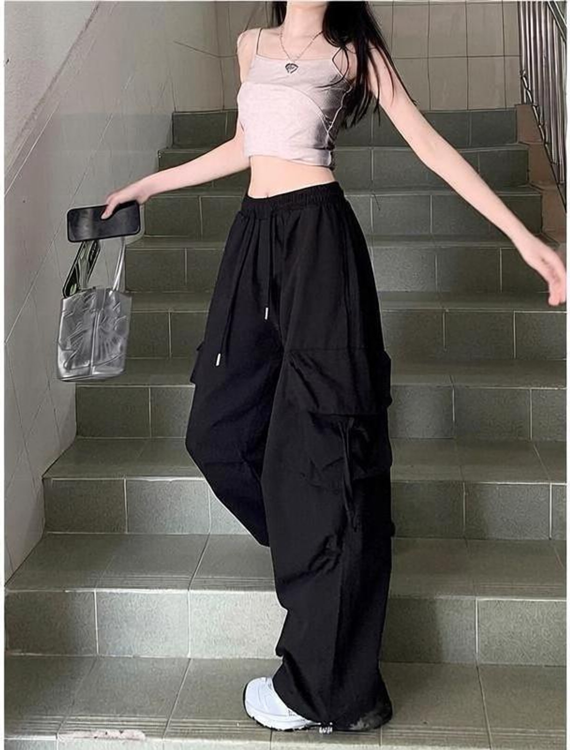 Image of HouseOfCommon Women Loose Fit Cream Polyester Trousers