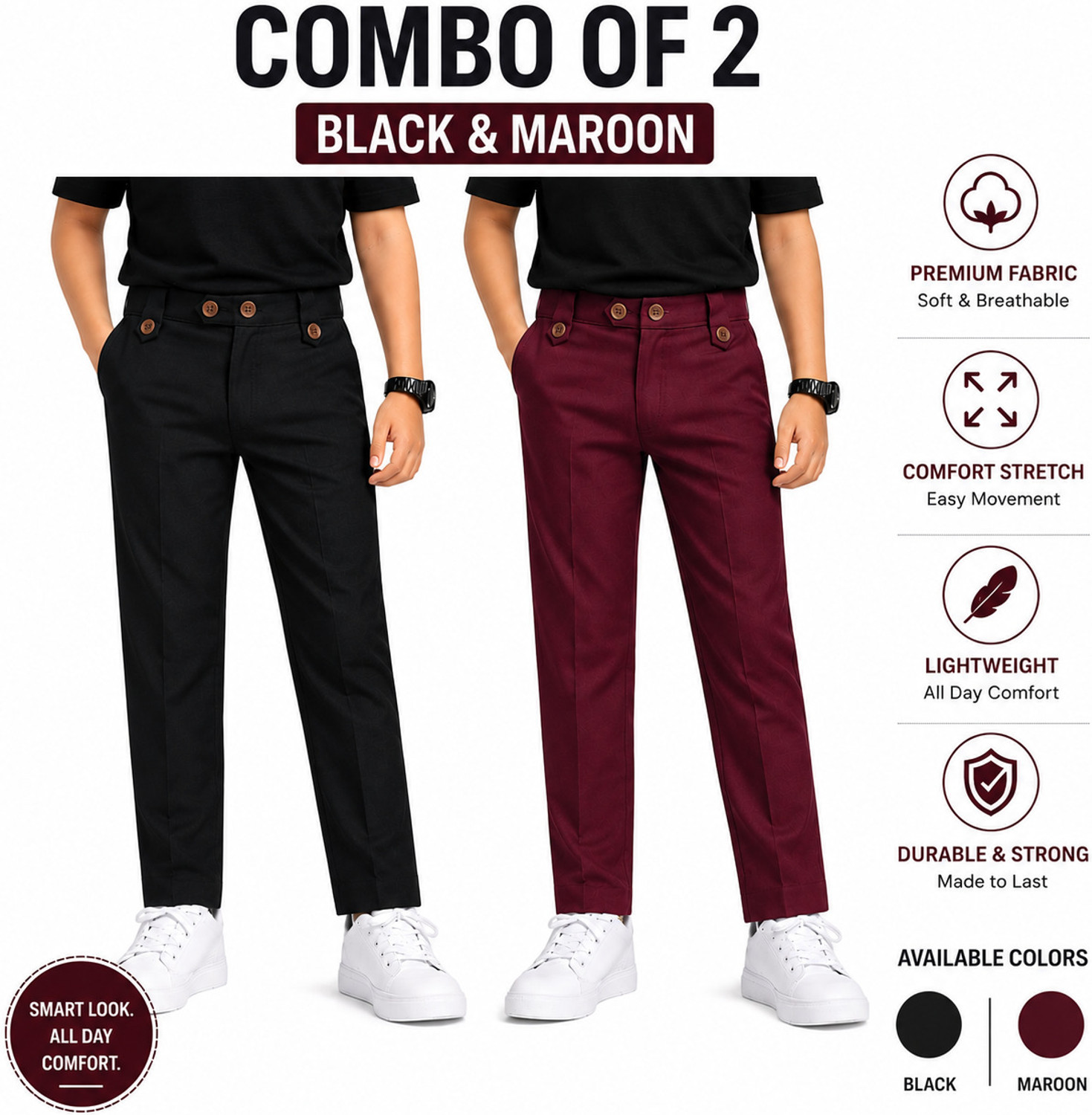Image of V-MART Boys Regular Fit Beige Pure Cotton Trousers