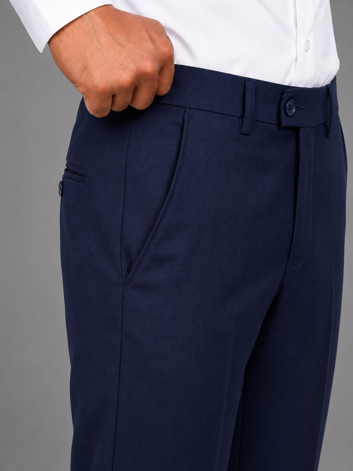 Image of YADGAR Men Regular Fit Dark Blue Polycotton Trousers