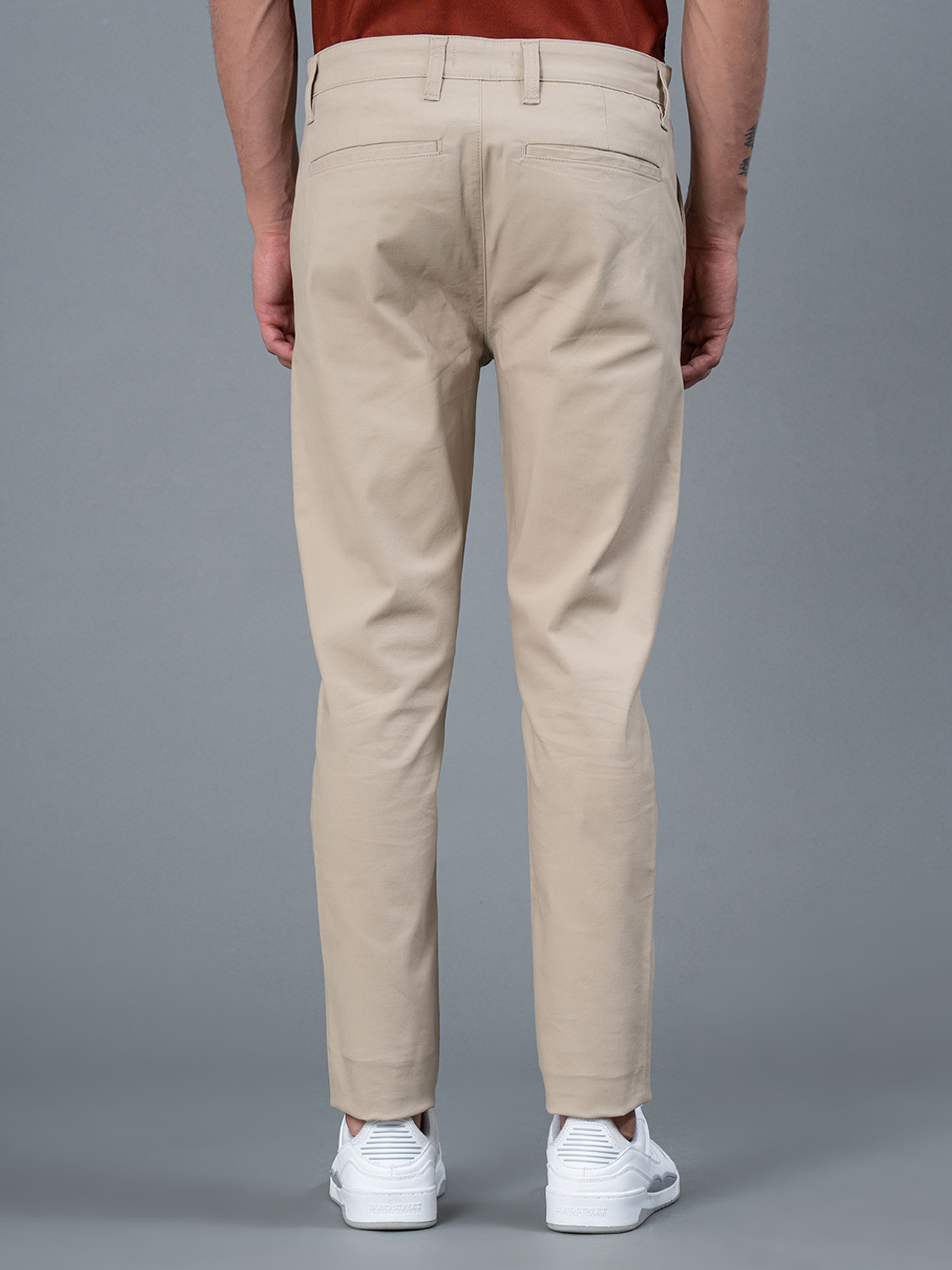 Red sales tape trousers