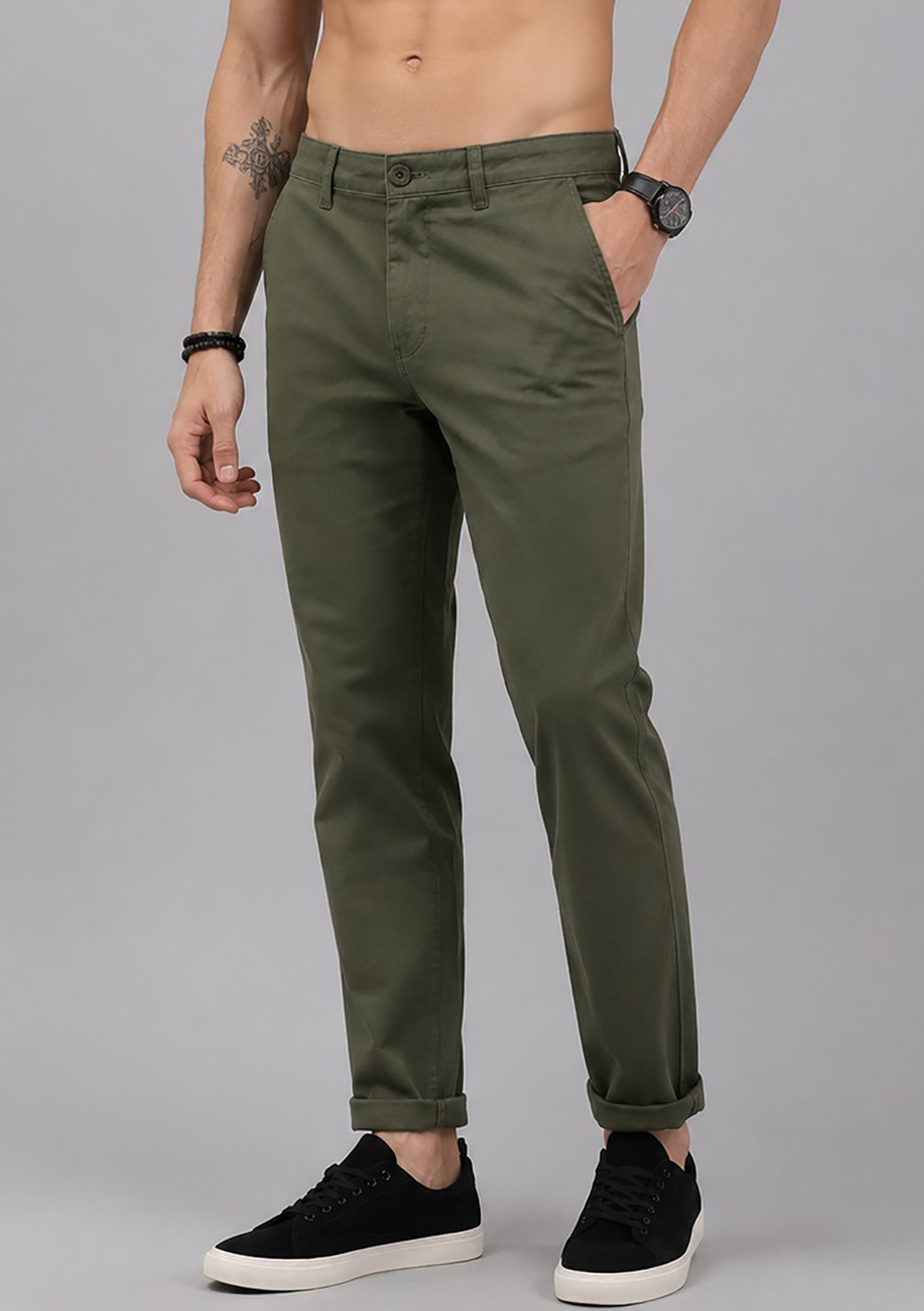 Image of FUBAR Men Regular Fit Grey Cotton Blend Trousers