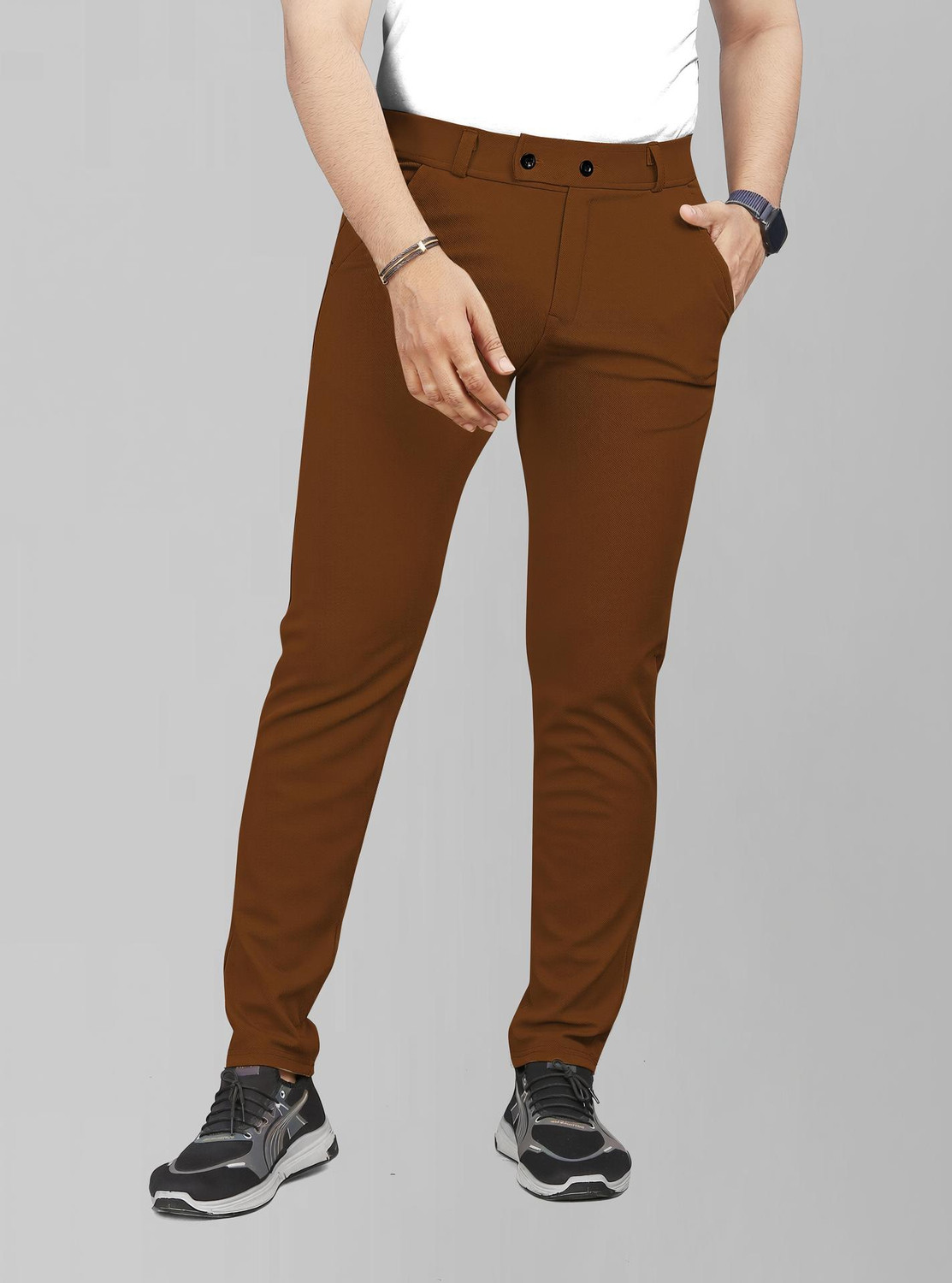 Image of COMBRAIDED Men Loose Fit Silver Lycra Blend Trousers