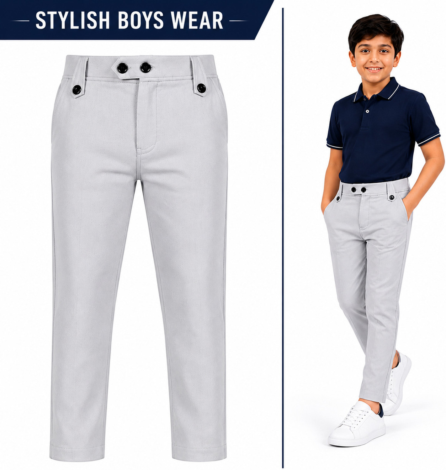 Image of V-MART Boys Regular Fit Beige Pure Cotton Trousers