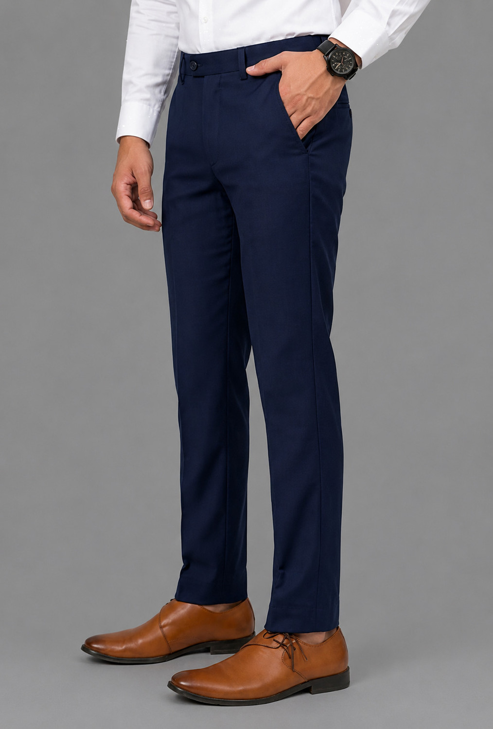 Image of YADGAR Men Regular Fit Dark Blue Polycotton Trousers