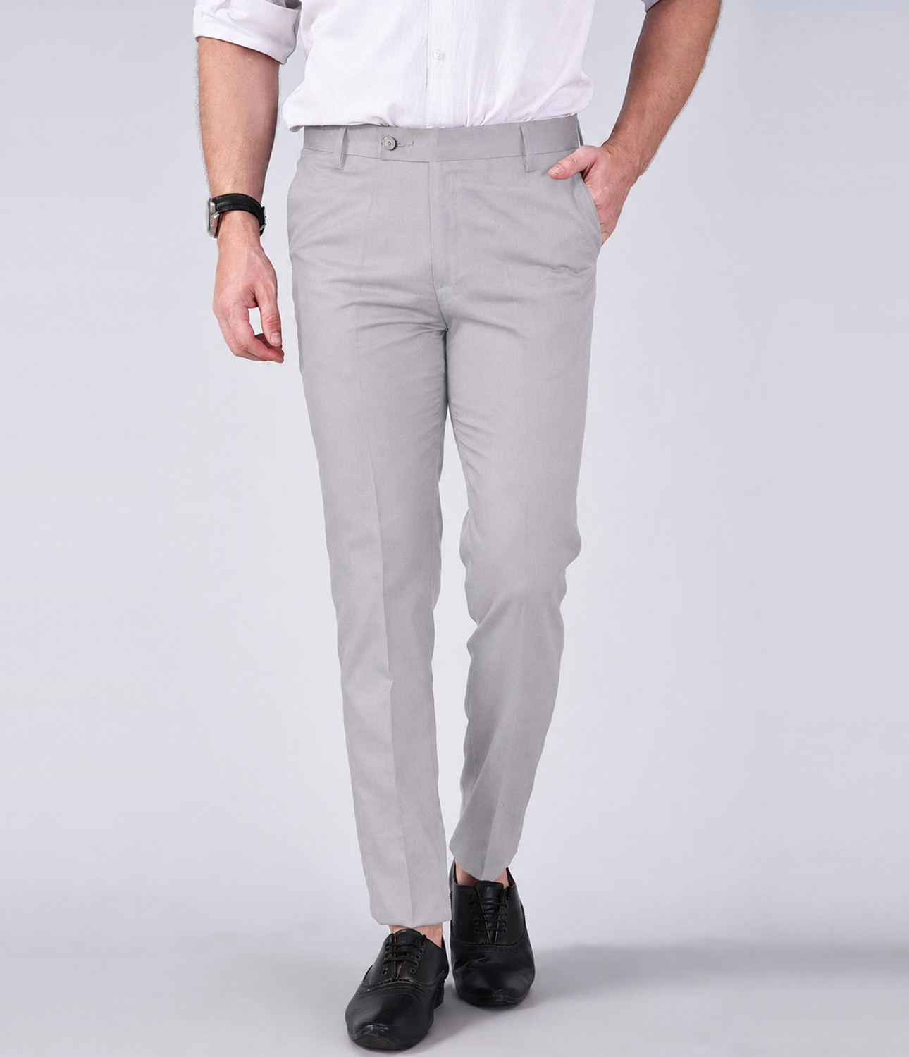 Image of YADGAR Men Regular Fit Dark Blue Polycotton Trousers