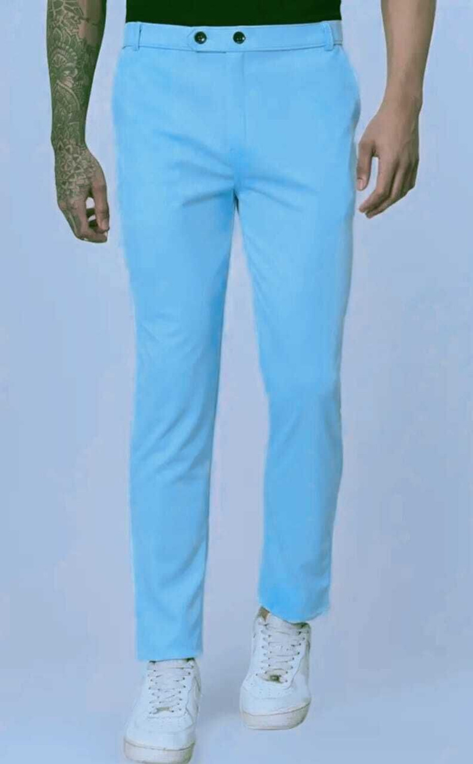 Image of Shamzah Men Regular Fit Light Blue Polycotton Trousers