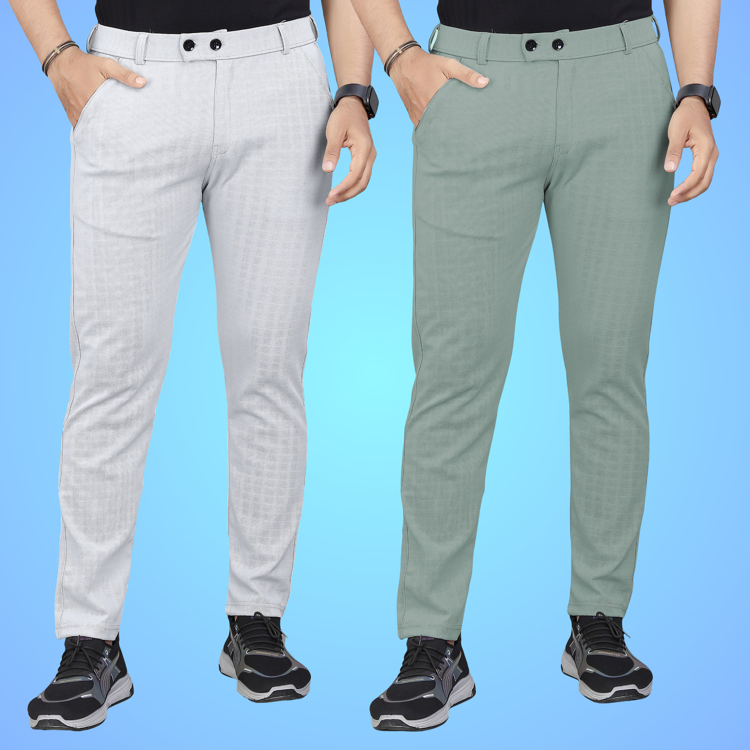Image of YADGAR Men Regular Fit Dark Blue Polycotton Trousers
