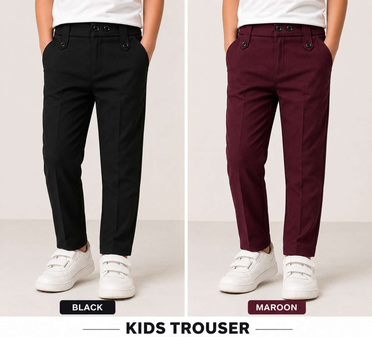 Image of V-MART Boys Regular Fit Beige Pure Cotton Trousers