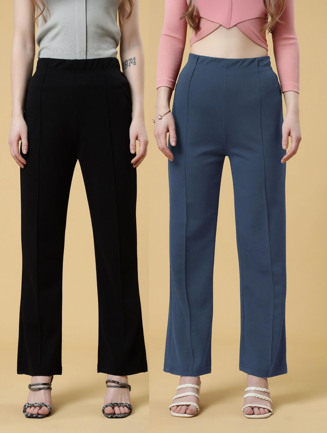 Image of NNIFA Women Relaxed Maroon Polyester Trousers