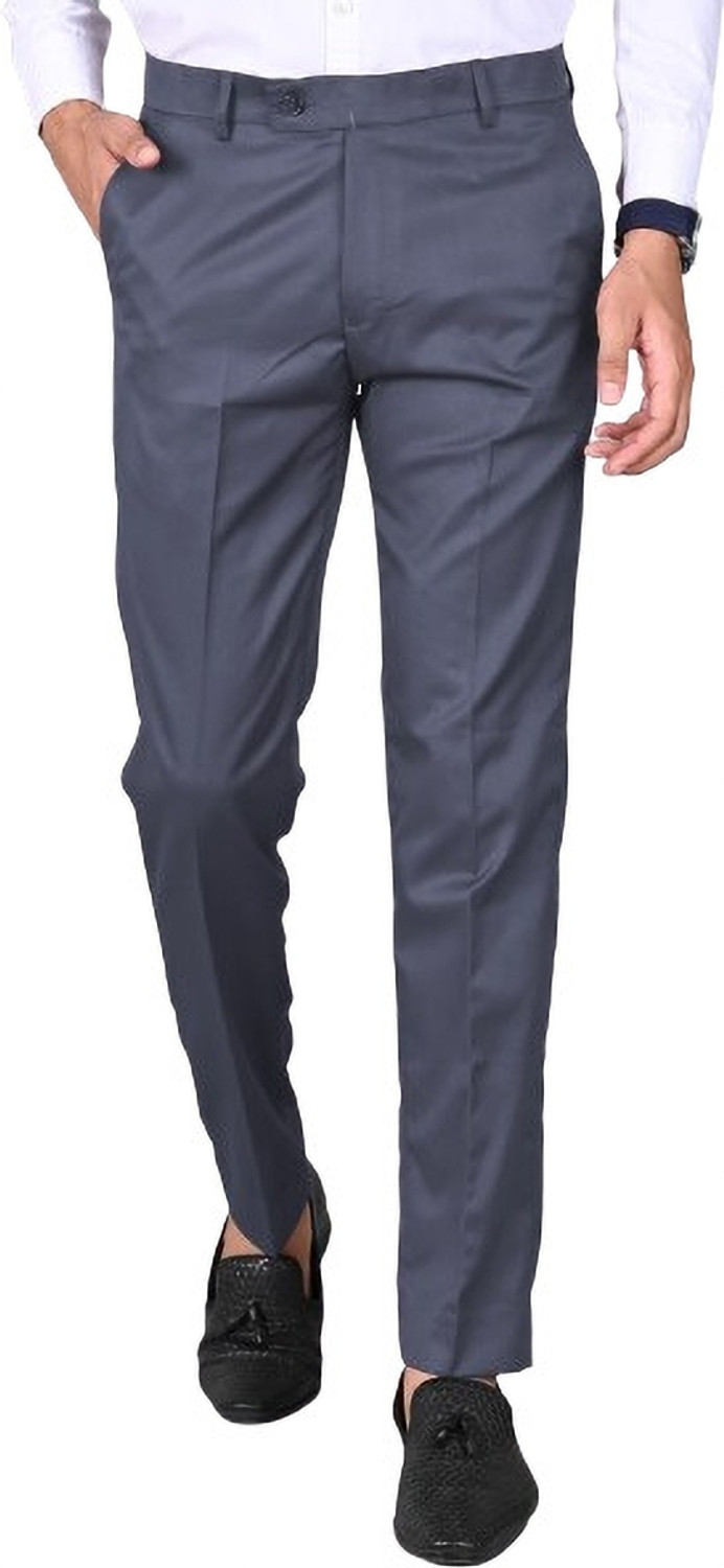 Image of YADGAR Men Regular Fit Dark Blue Polycotton Trousers