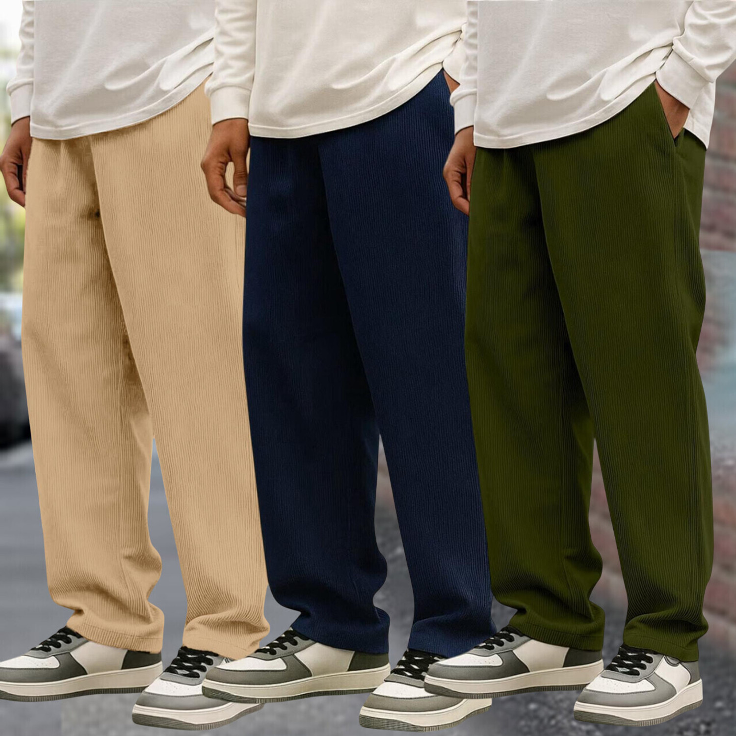 Image of Roadster Men Relaxed Multicolor Cotton Blend Trousers