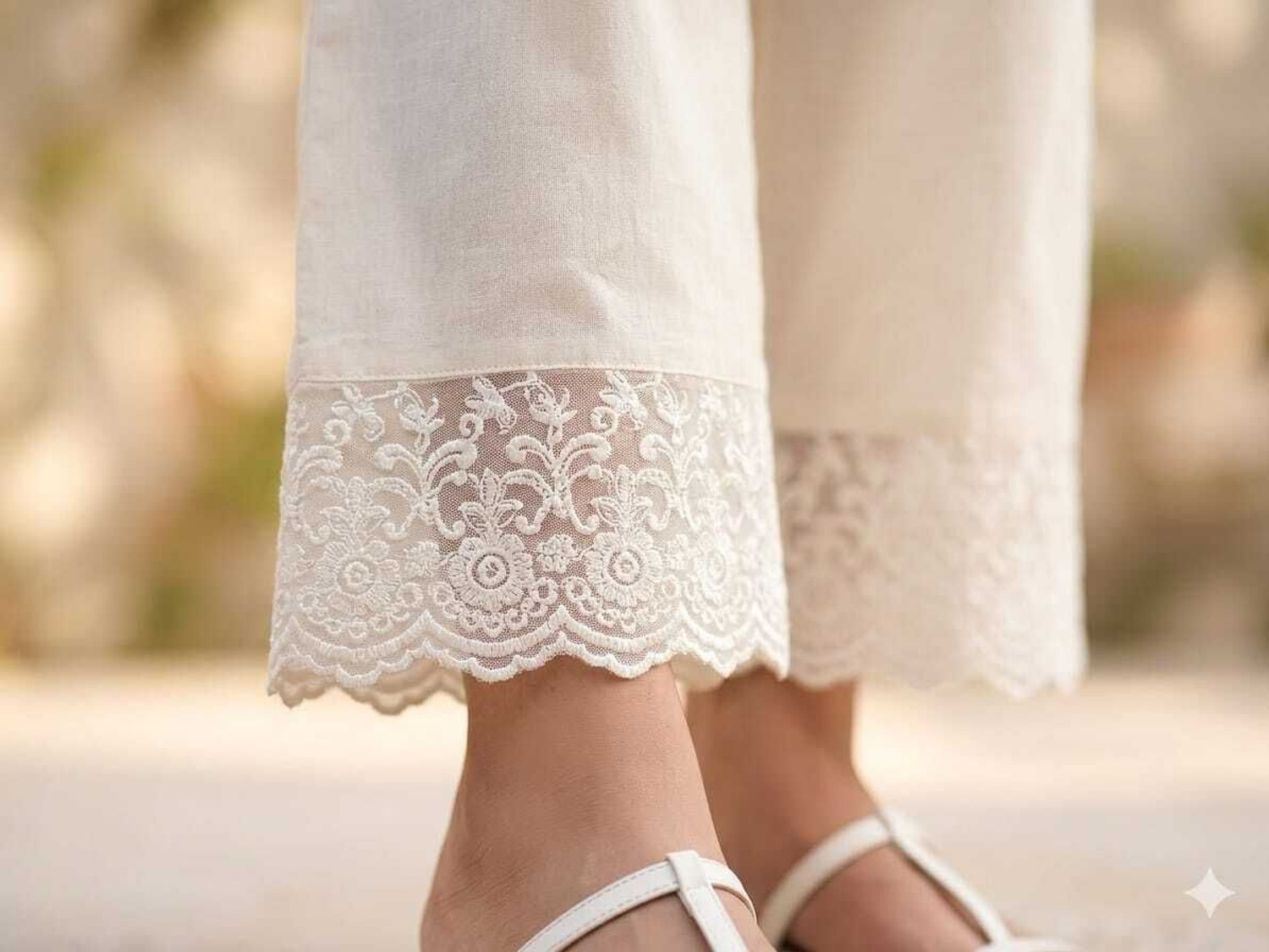 Image of AATTIREE VALLEY Women Regular Fit White Cotton Blend Trousers