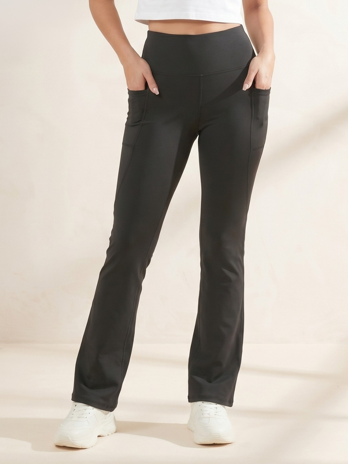 Image of L Fashion Fashion Women Flared Grey Polyester Trousers
