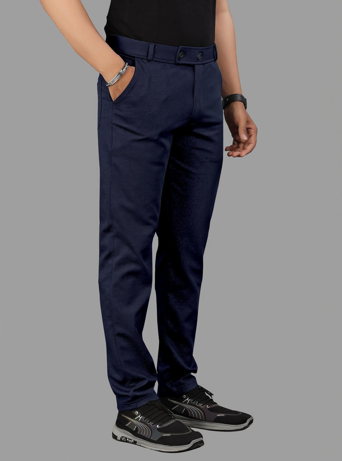 Image of COMBRAIDED Men Slim Fit Grey Lycra Blend Trousers