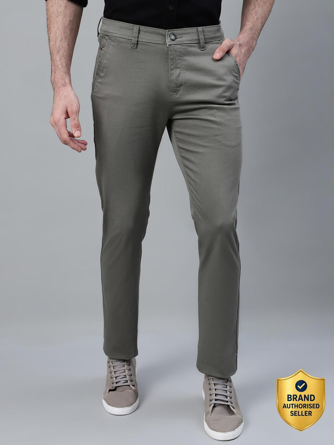 Image of CANTABIL Men Regular Fit Dark Blue Cotton Blend Trousers