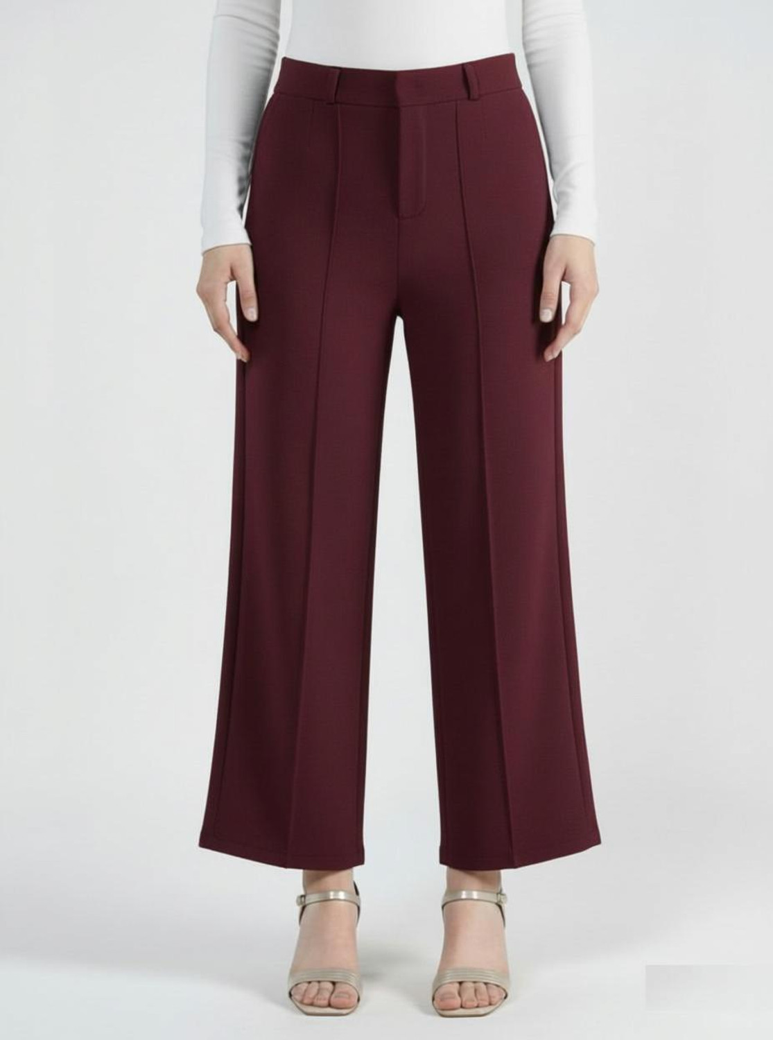 Image of NNIFA Women Relaxed Maroon Polyester Trousers