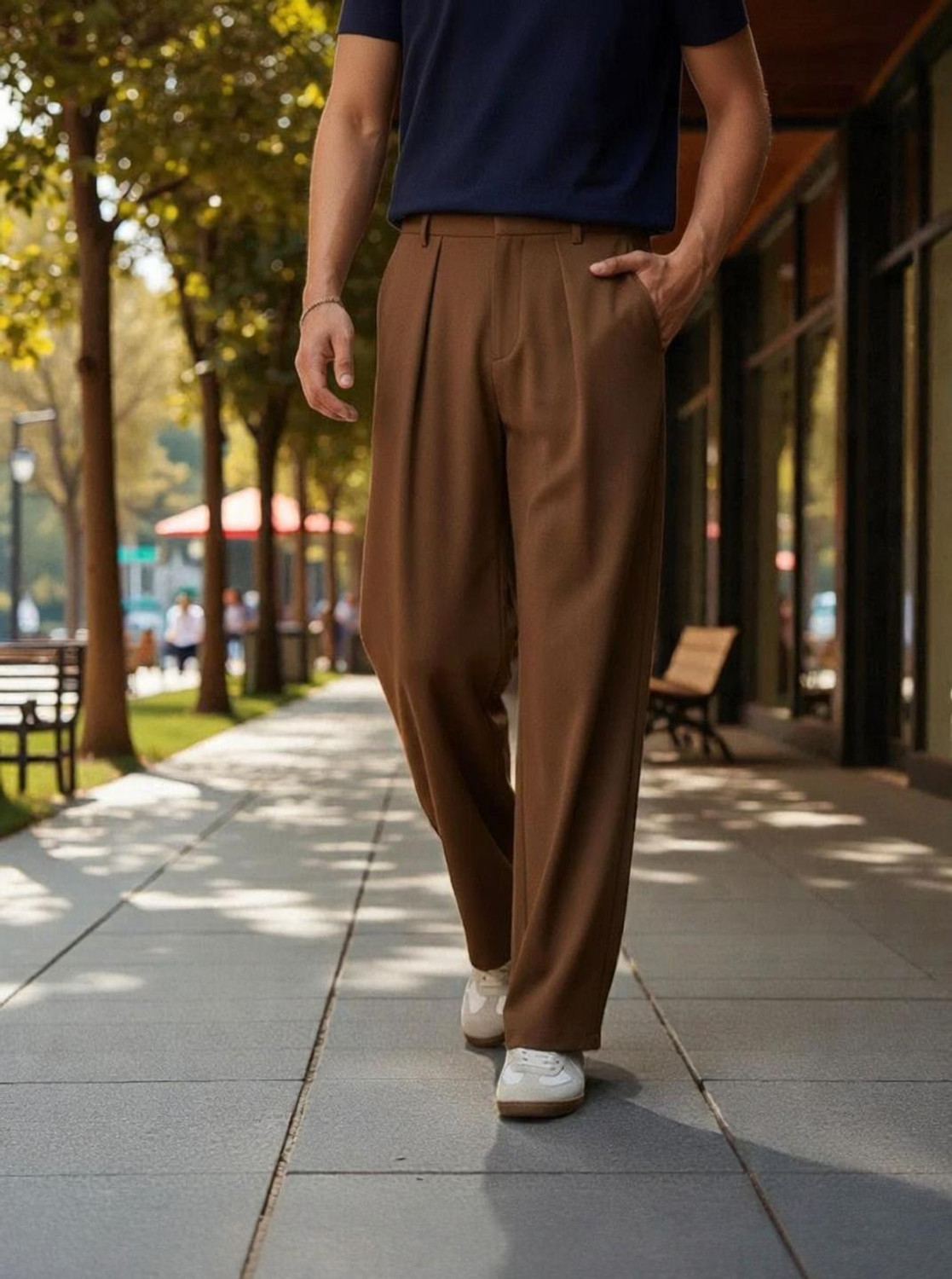 Image of ARBIA FUNKI Men Straight Fit Khaki Polyester Trousers