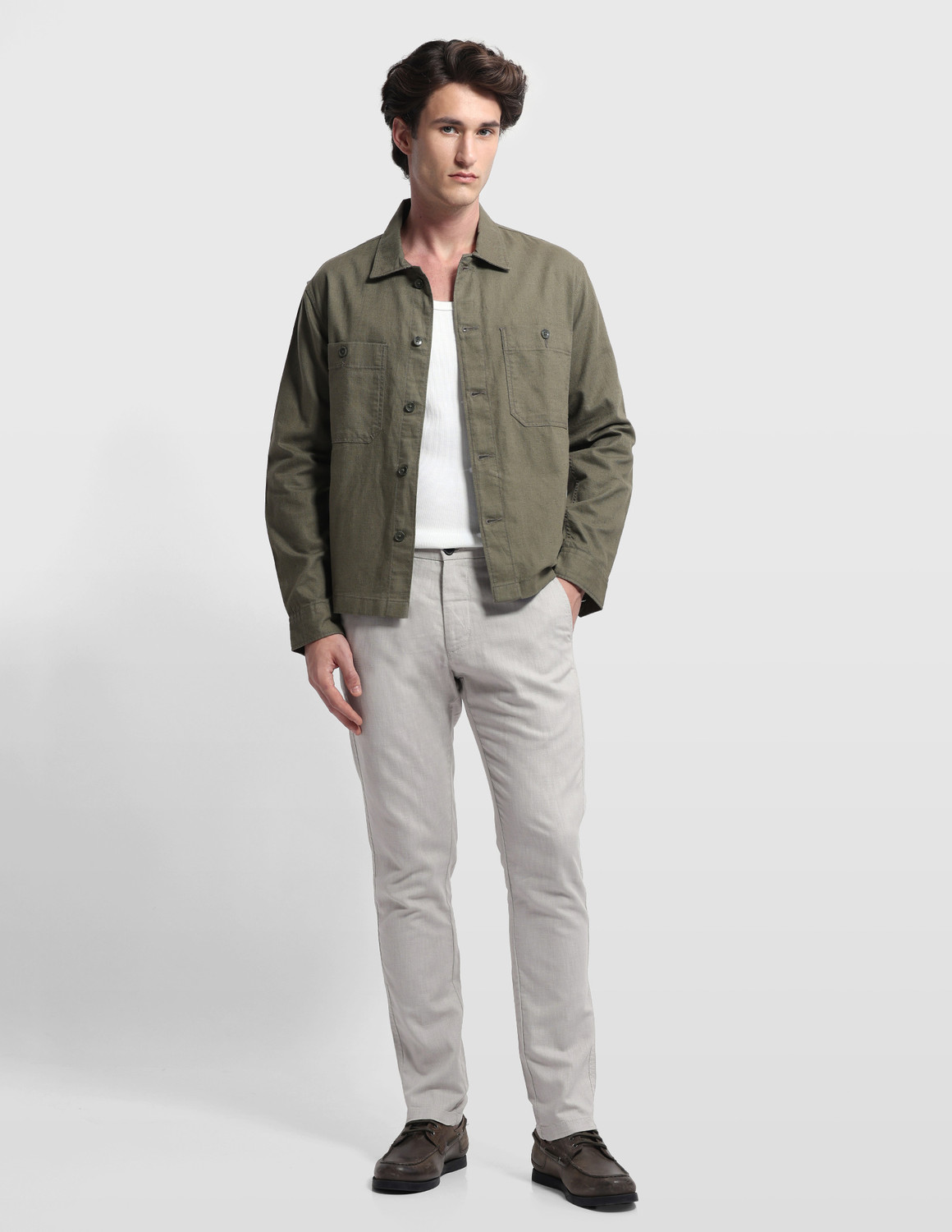 Image of Arrow Sport Men Regular Fit Grey Cotton Blend Trousers