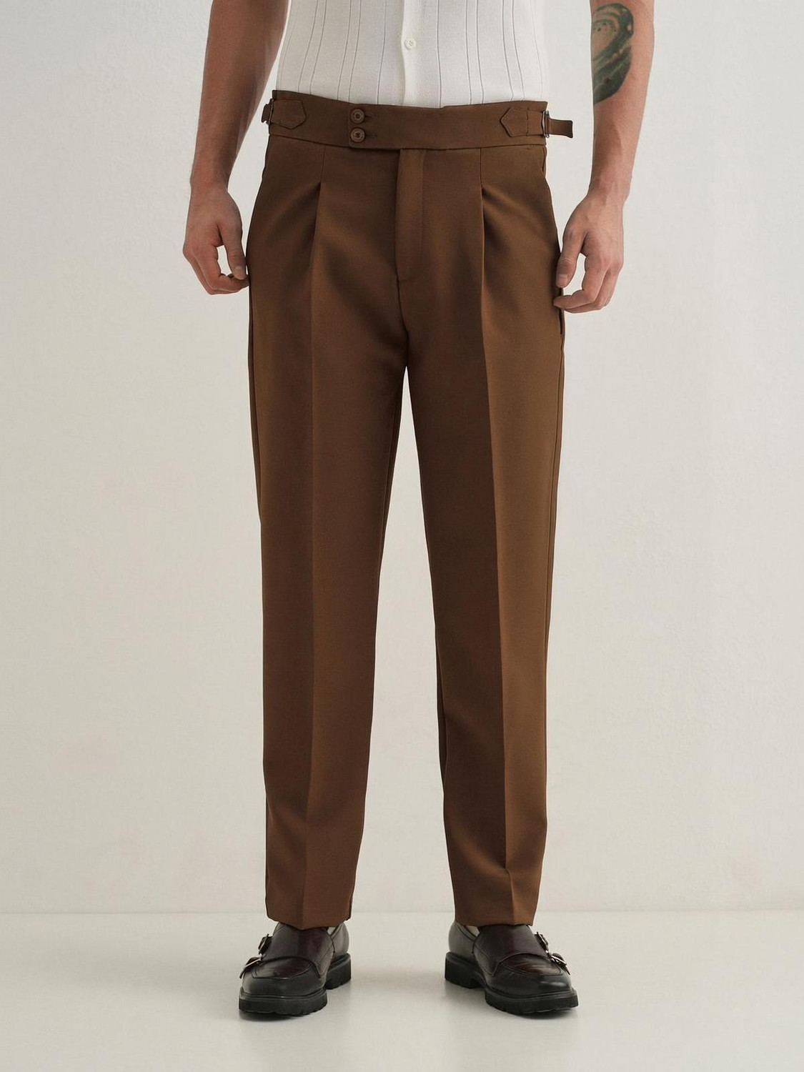 Image of ARBIA FUNKI Men Straight Fit Khaki Polyester Trousers