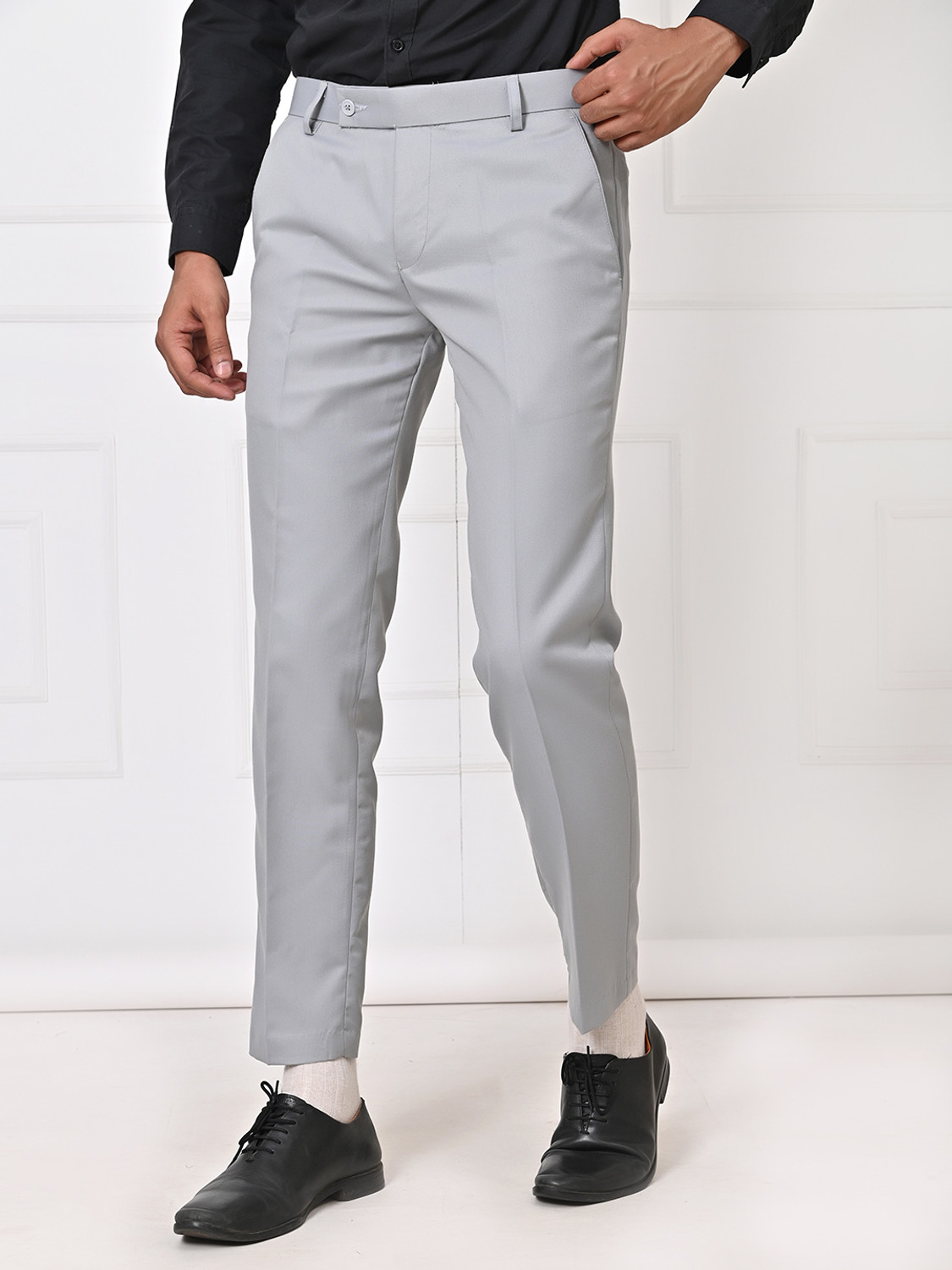 Image of YADGAR Men Regular Fit Dark Blue Polycotton Trousers