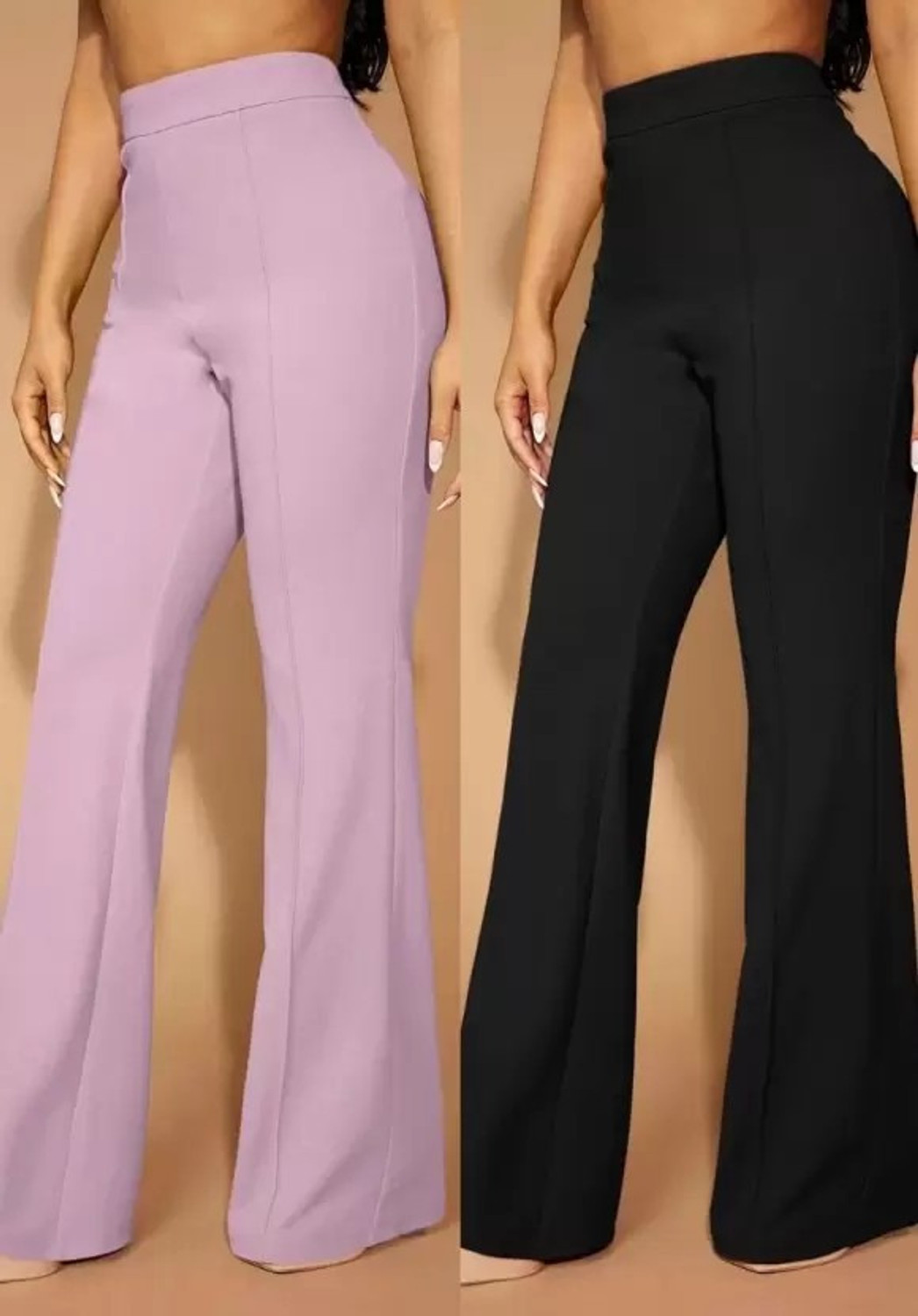 Image of L Fashion Fashion Women Flared Grey Polyester Trousers