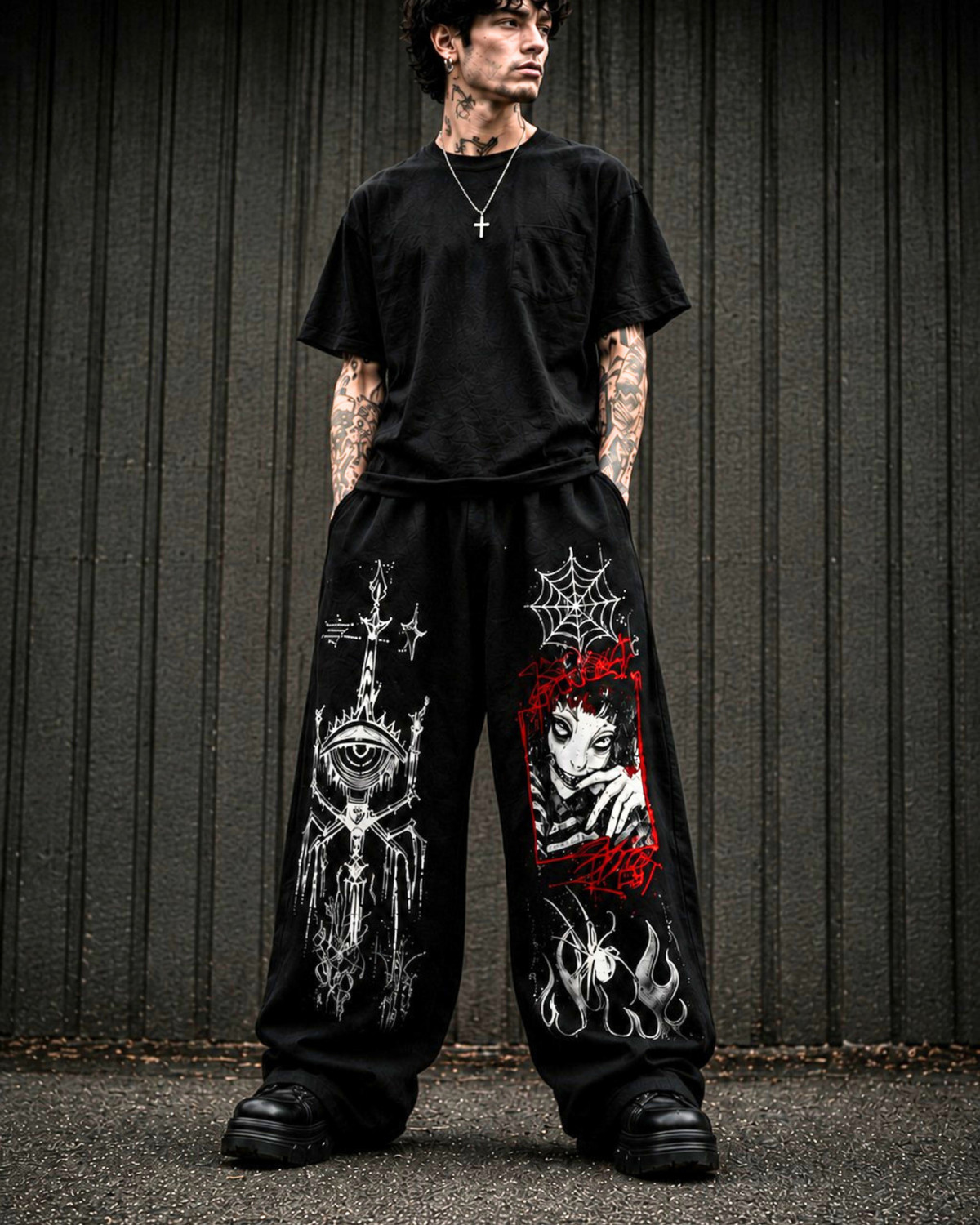 Image of COMBRAIDED Men Loose Fit Silver Lycra Blend Trousers