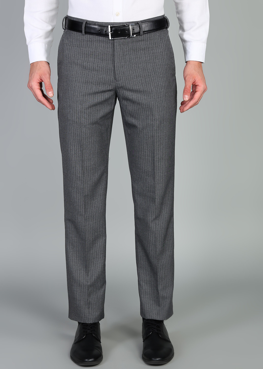 Image of PARK AVENUE Men Slim Fit Grey Polyester Trousers