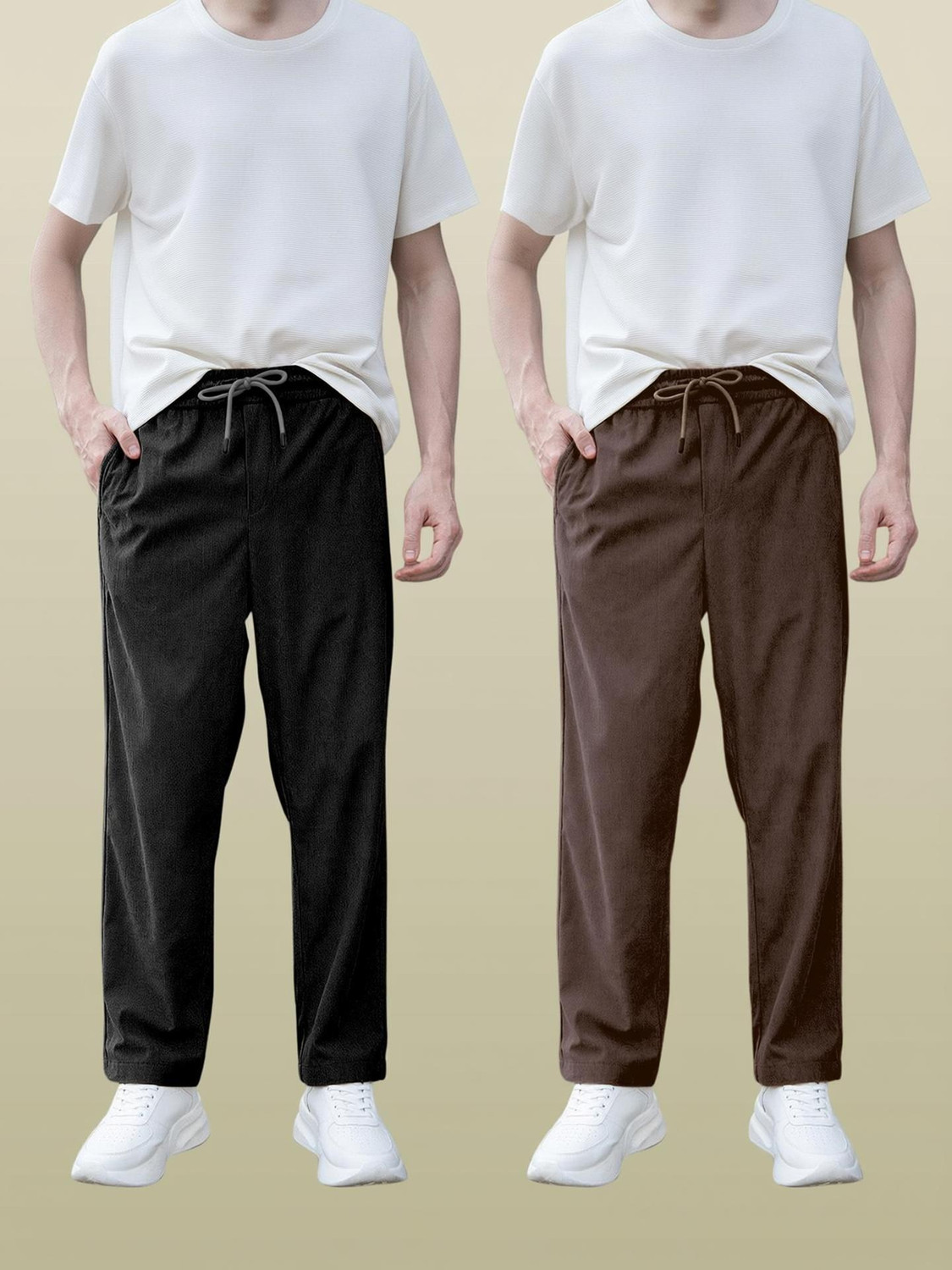 Image of COMBRAIDED Men Loose Fit Silver Lycra Blend Trousers