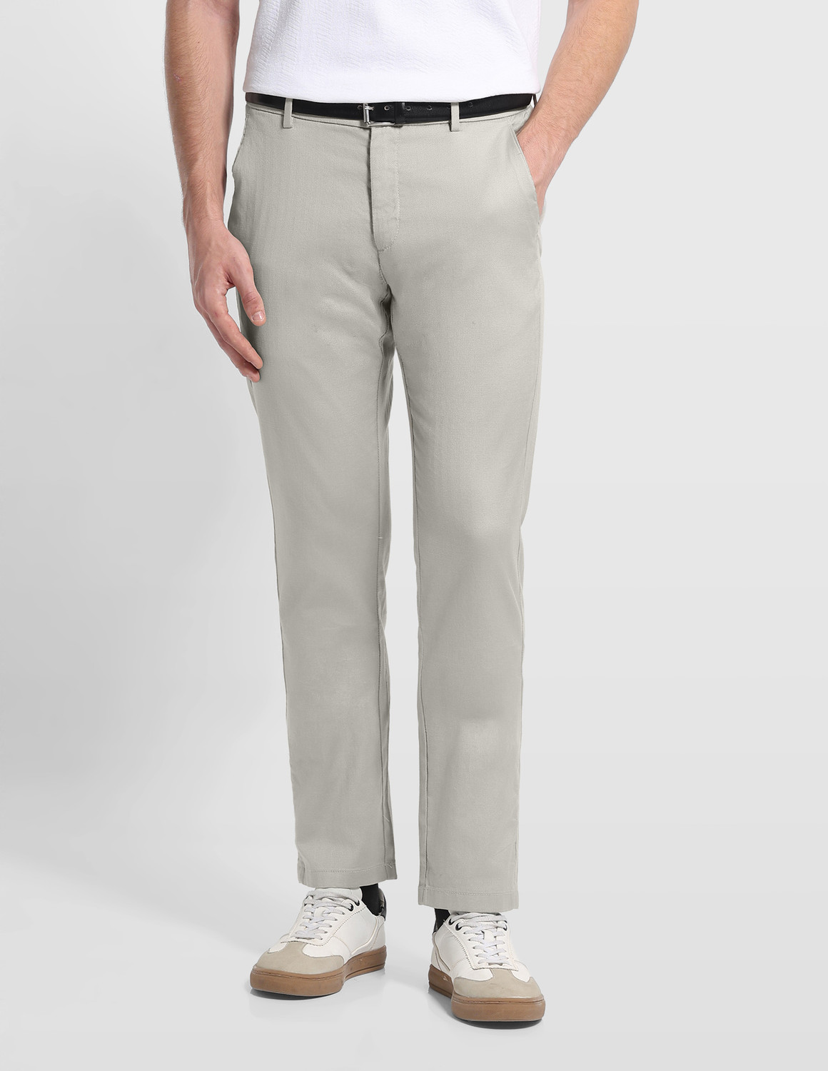 Image of Arrow Sport Men Regular Fit Grey Cotton Blend Trousers