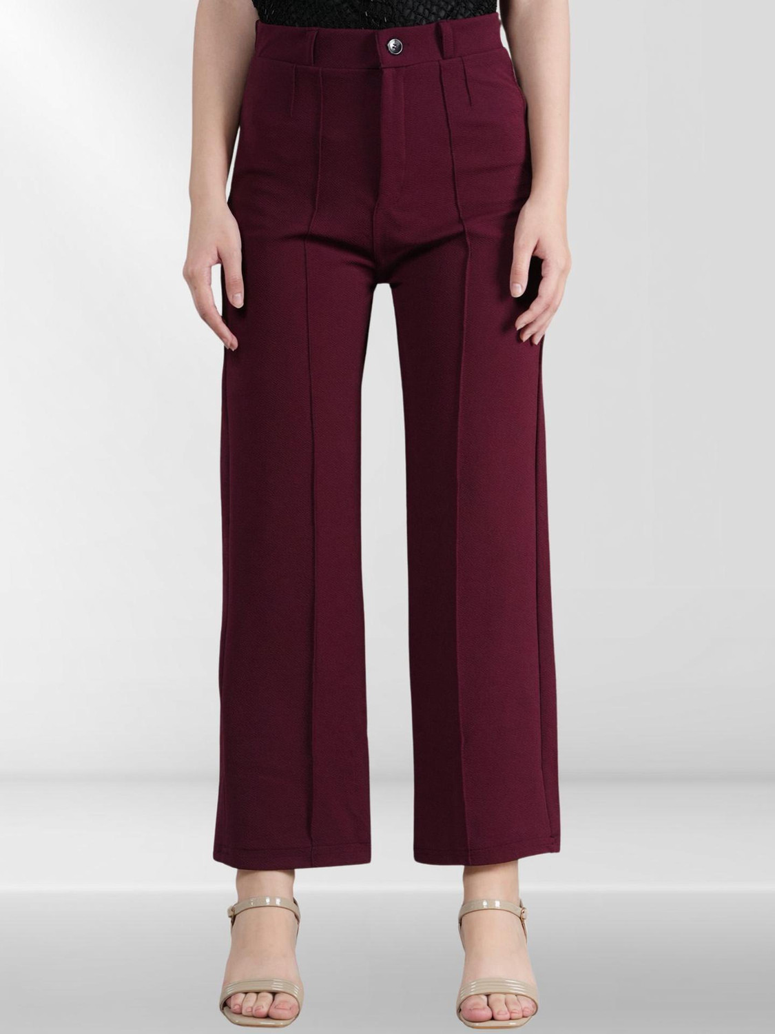 Image of NNIFA Women Relaxed Maroon Polyester Trousers