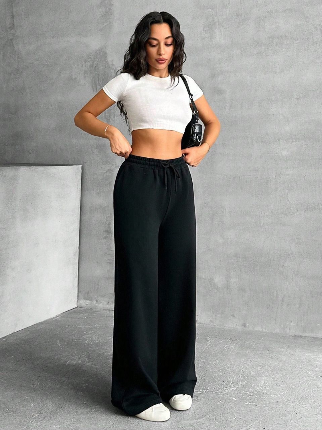 Image of L Fashion Fashion Women Flared Grey Polyester Trousers