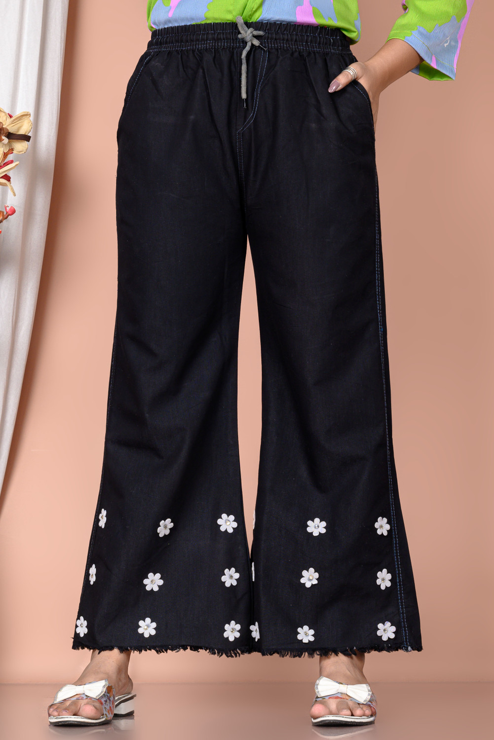 Image of HouseOfCommon Women Loose Fit Cream Polyester Trousers