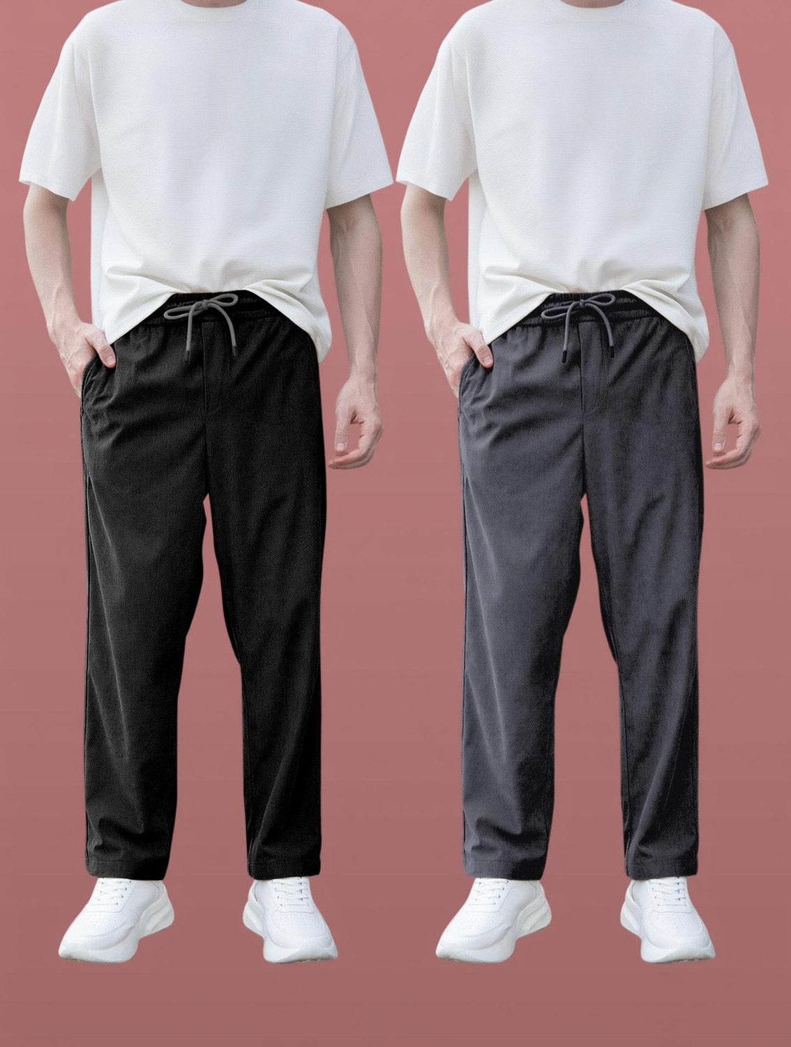 Image of Roadster Men Relaxed Multicolor Cotton Blend Trousers