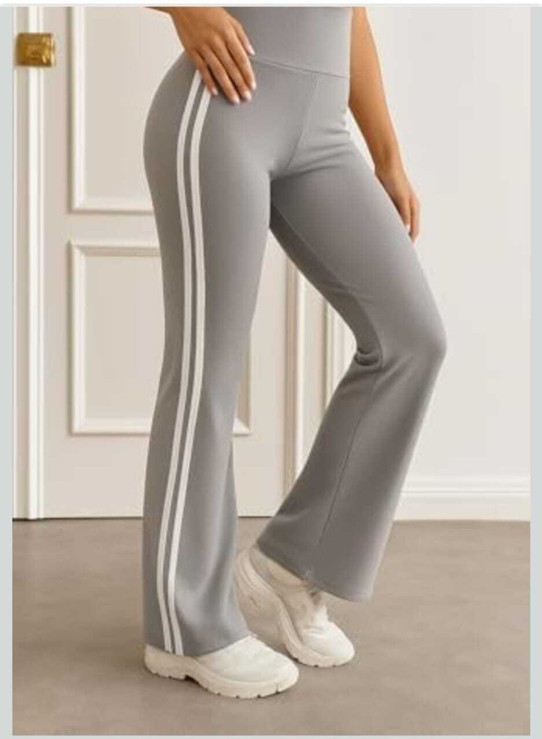 Image of L Fashion Fashion Women Flared Grey Polyester Trousers