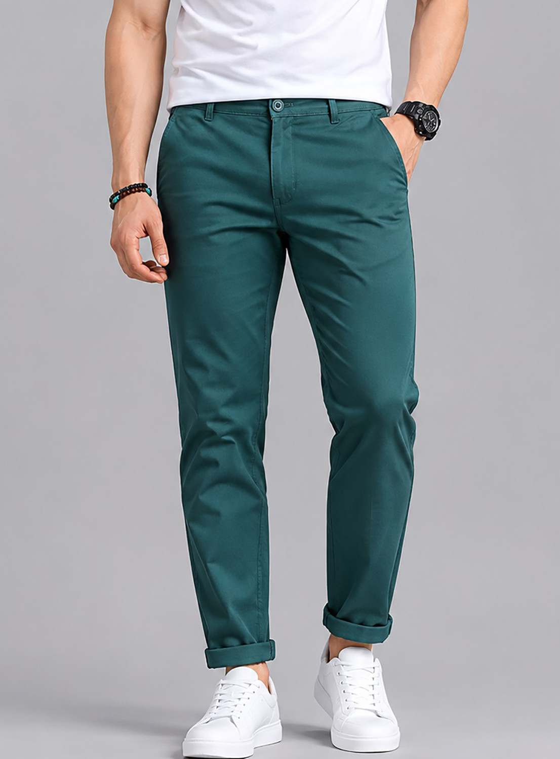 Image of FUBAR Men Regular Fit Grey Cotton Blend Trousers