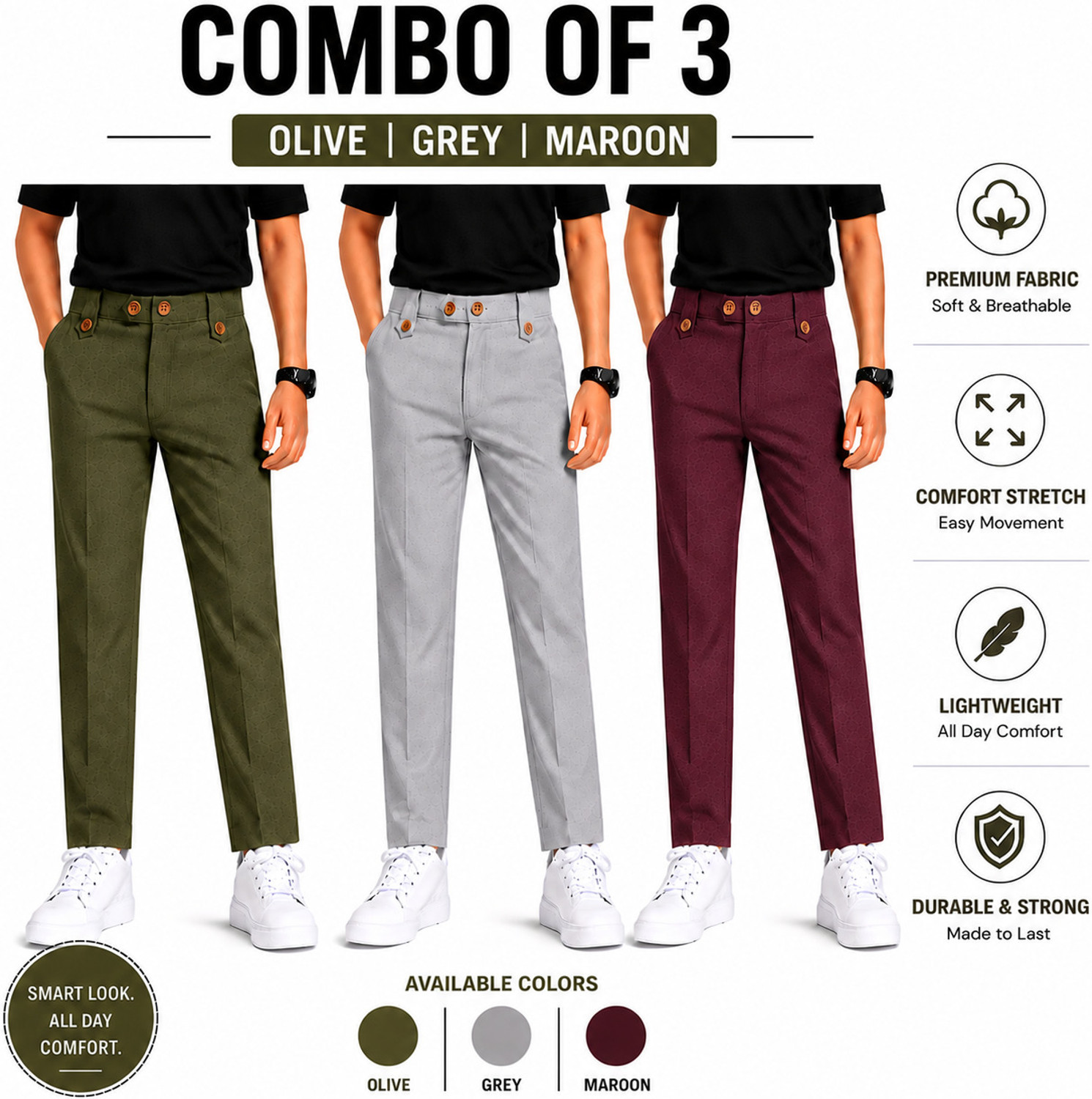 Image of V-MART Boys Regular Fit Beige Pure Cotton Trousers