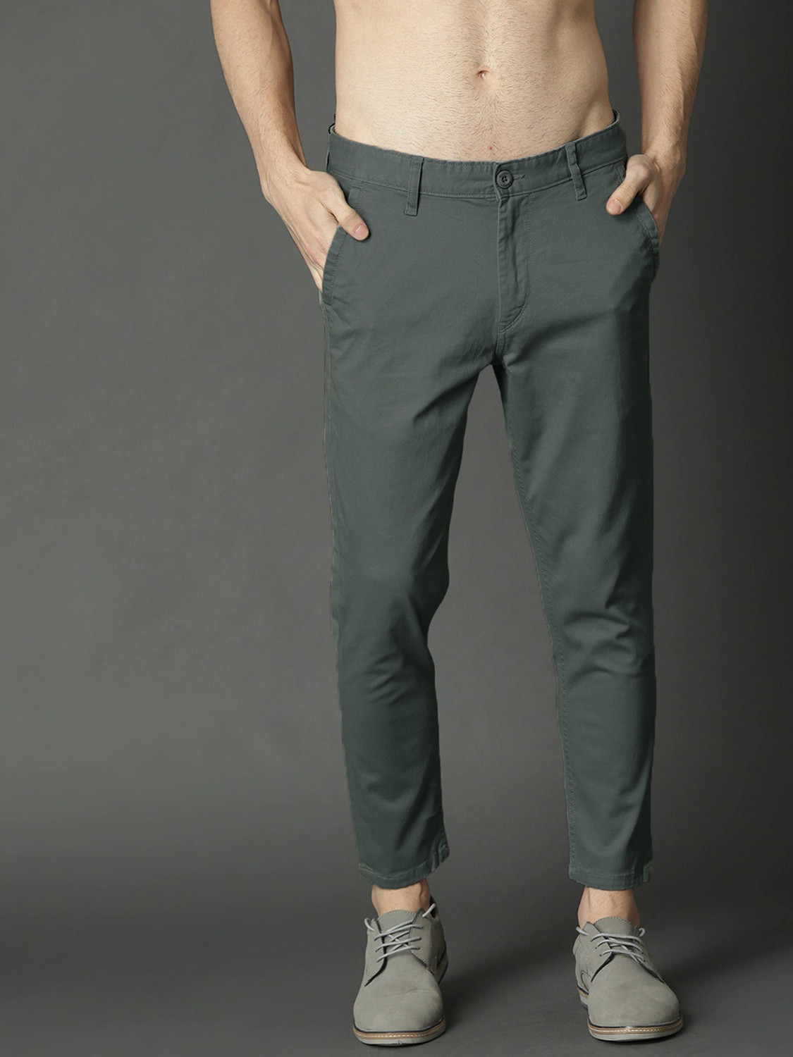 Image of FUBAR Men Regular Fit Grey Cotton Blend Trousers