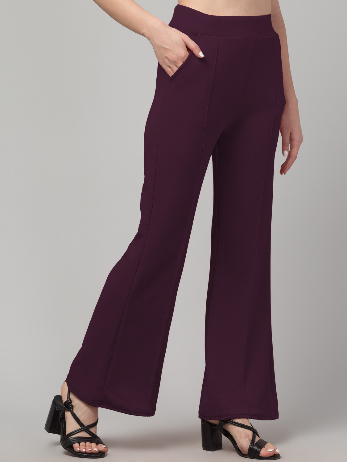 Image of NNIFA Women Relaxed Maroon Polyester Trousers