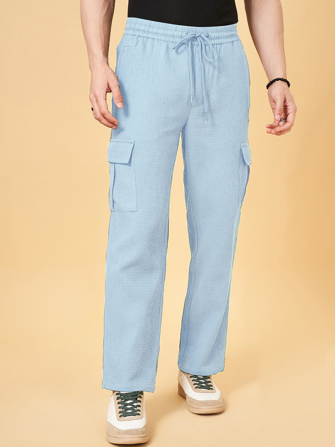 Image of Shamzah Men Regular Fit Light Blue Polycotton Trousers