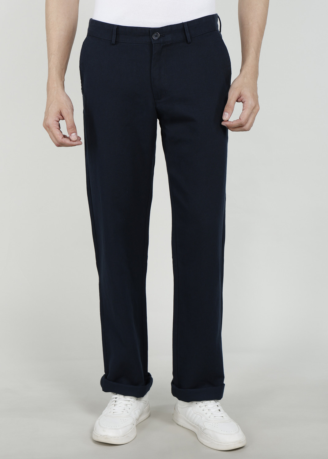 Image of Arrow Sport Men Regular Fit Grey Cotton Blend Trousers