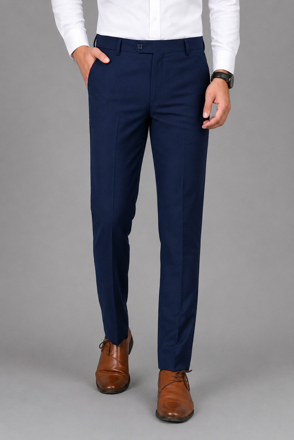 Image of YADGAR Men Regular Fit Dark Blue Polycotton Trousers