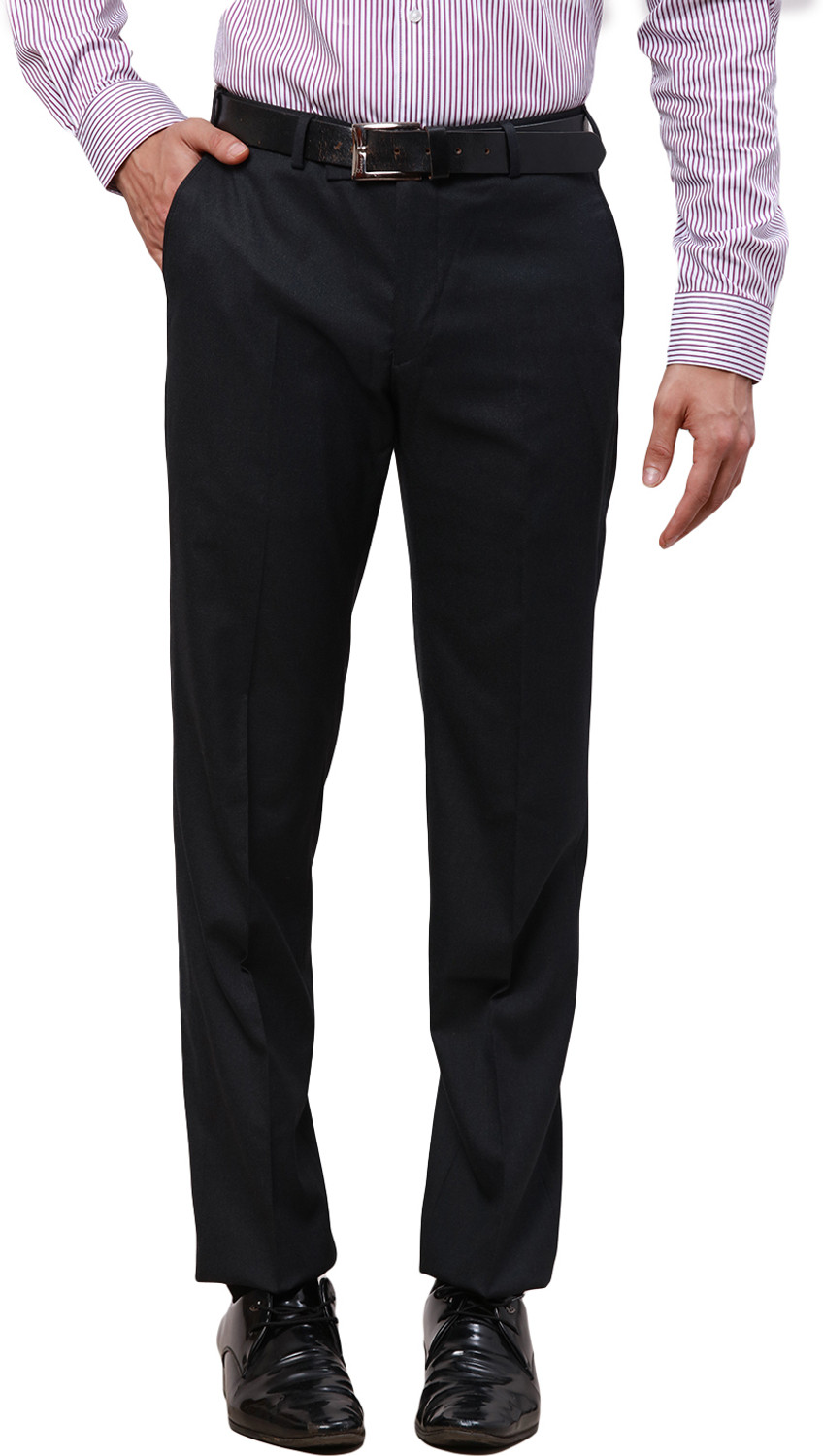 Image of PARK AVENUE Men Slim Fit Grey Polyester Trousers