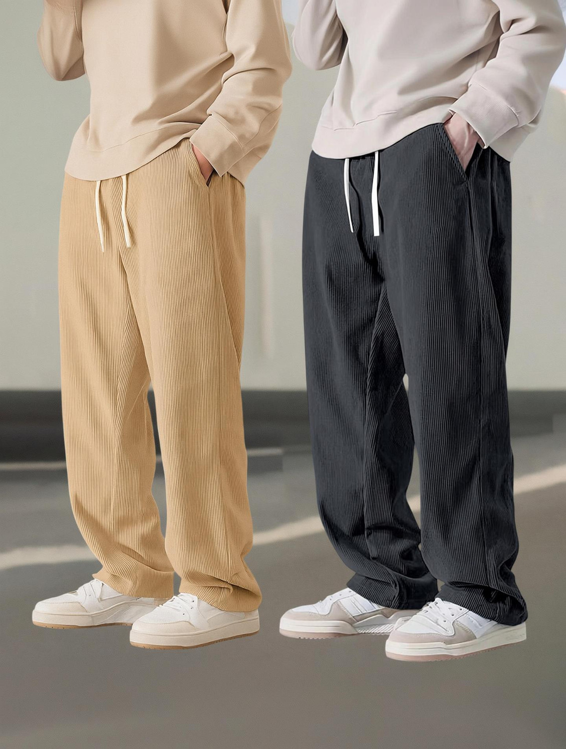 Image of Roadster Men Relaxed Multicolor Cotton Blend Trousers