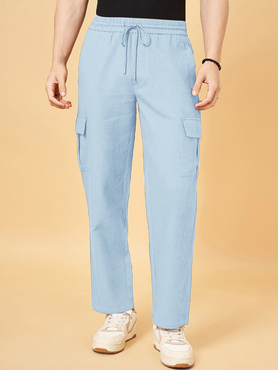 Image of Shamzah Men Regular Fit Light Blue Polycotton Trousers