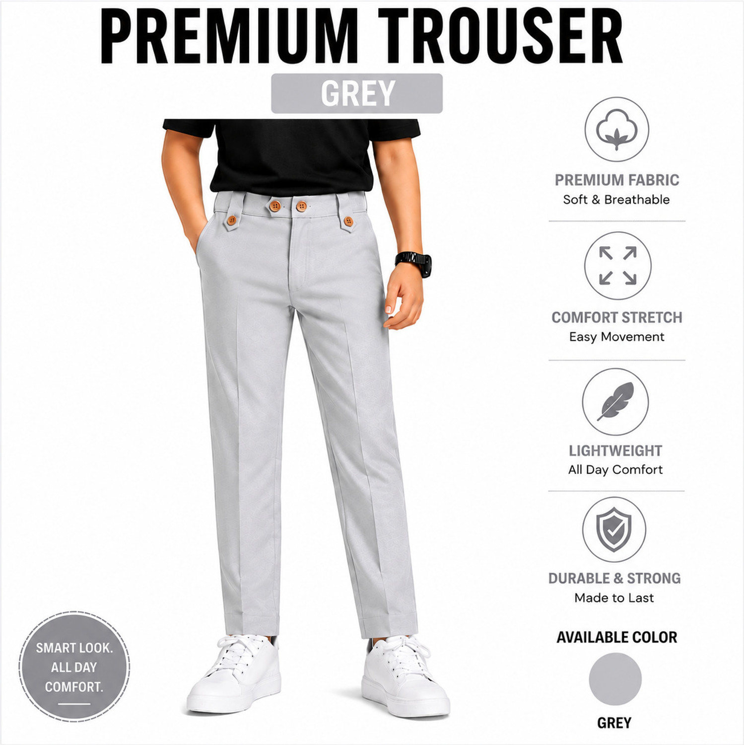 Image of V-MART Boys Regular Fit Beige Pure Cotton Trousers