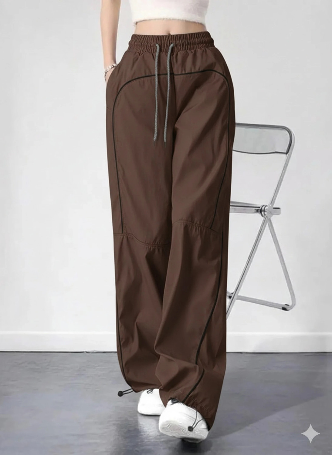 Image of L Fashion Fashion Women Flared Grey Polyester Trousers