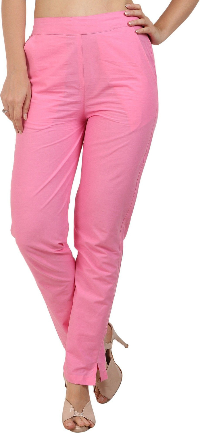 Image of AATTIREE VALLEY Women Regular Fit White Cotton Blend Trousers