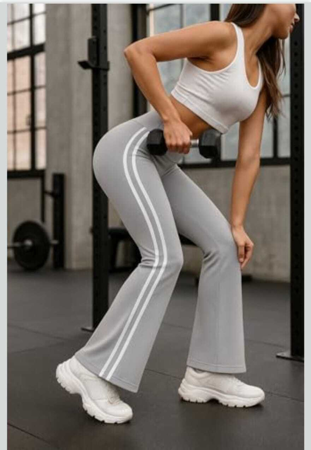 Image of L Fashion Fashion Women Flared Grey Polyester Trousers